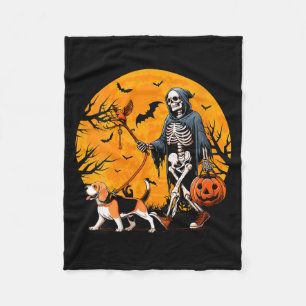 Frauen Halloween Hund Skelett führt Hund Halloween Fleecedecke