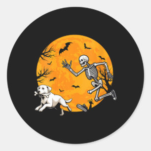 Frauen Halloween Hund Skelett Jagender Hund Runder Aufkleber