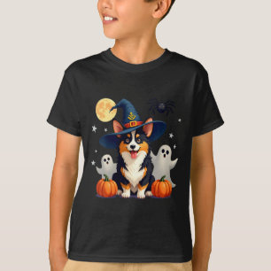 Frauen Halloween Schwarz und Tan Corgi Hund Hexen T-Shirt