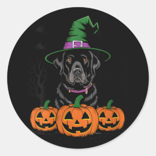 Frauen Halloween Schwarzer Labrador Retriever Hund Runder Aufkleber