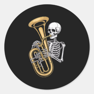 Frauen Halloween Skelett Tuba Tubist V-Ausschnitt Runder Aufkleber