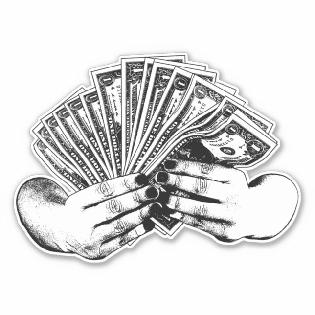 Frauen halten Dollar-Scheine in Bargeld Kunst Aufkleber (Vorderseite)