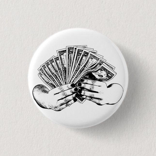 Frauen halten Geld in Dollar-Scheine, Kunst Button (Vorderseite)