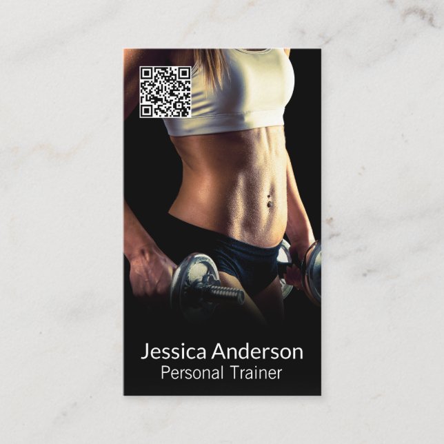 Frauen heben Gewichte | Fitness Trainer | QR Visitenkarte (Vorderseite)