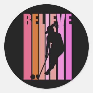 Frauen Hockey Spieler Girls Team Shooting Retro Ol Runder Aufkleber
