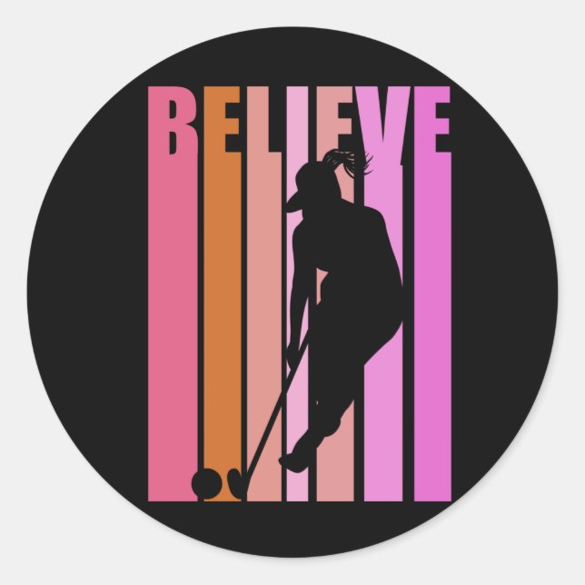 Frauen Hockey Spieler Girls Team Shooting Retro Ol Runder Aufkleber (Vorderseite)