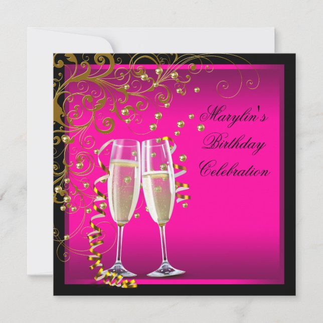 Frauen Hot Pink Gold Geburtstagsparty Einladung (Vorderseite)