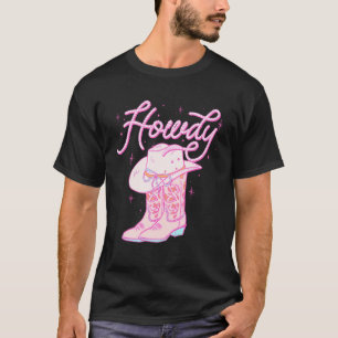 Frauen Howdy Rosa Cowgirl-Stiefel-Hut Western-Rode T-Shirt