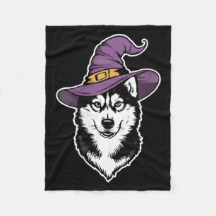 Frauen Husky Hexe Hund Halloween Fleecedecke