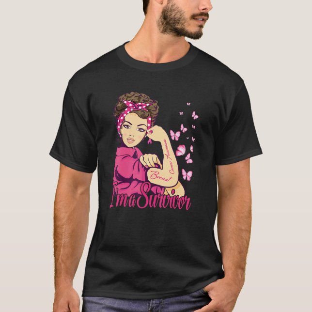 Frauen ich bin Überlebender Rosie Riveter Brustkre T-Shirt (Vorderseite)