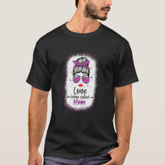 Frauen ich Liebe nennt man Mama Leopard Messy Bun T-Shirt