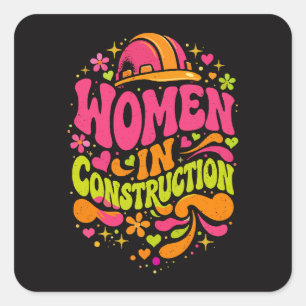 Frauen im Baugewerbe Retro-Empowerment Quadratischer Aufkleber
