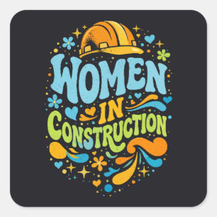Frauen im Bauwesen Retro-Empowerment Quadratischer Aufkleber