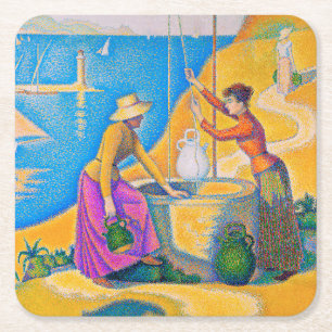 Frauen im Brunnen, Signac Rechteckiger Pappuntersetzer