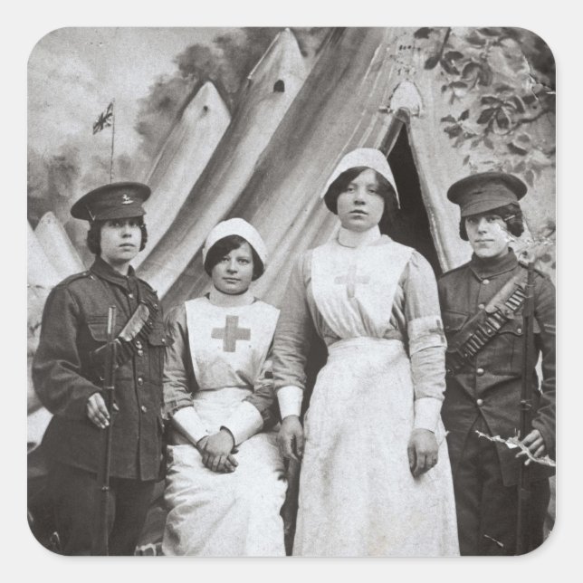 Frauen im Krieg, 1914-18 Quadratischer Aufkleber (Vorderseite)