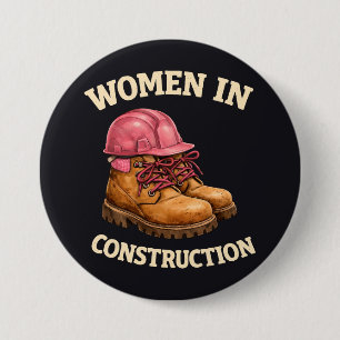 Frauen in Bauarbeitsstiefeln und Schutzhelm Button