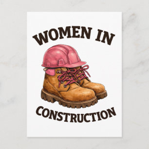 Frauen in Bauarbeitsstiefeln und Schutzhelm Postkarte