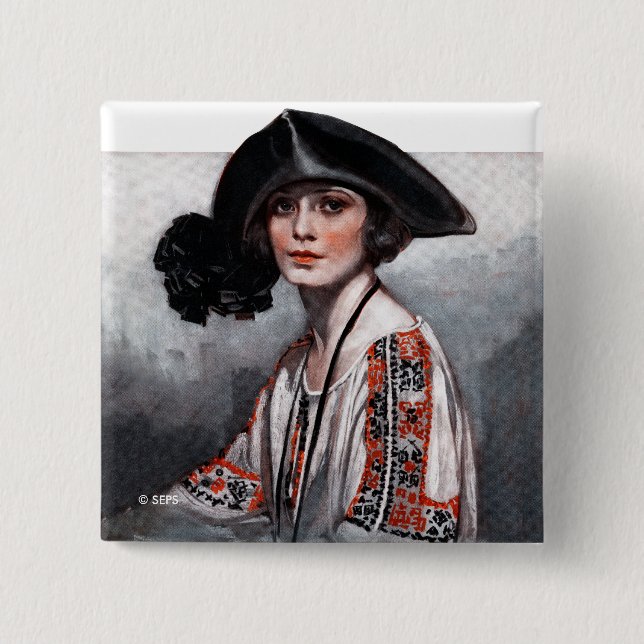 Frauen in bestickter Bluse Button (Vorderseite)