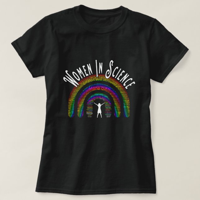 Frauen in der Wissenschaft regnen Word Filledesign T-Shirt (Design vorne)