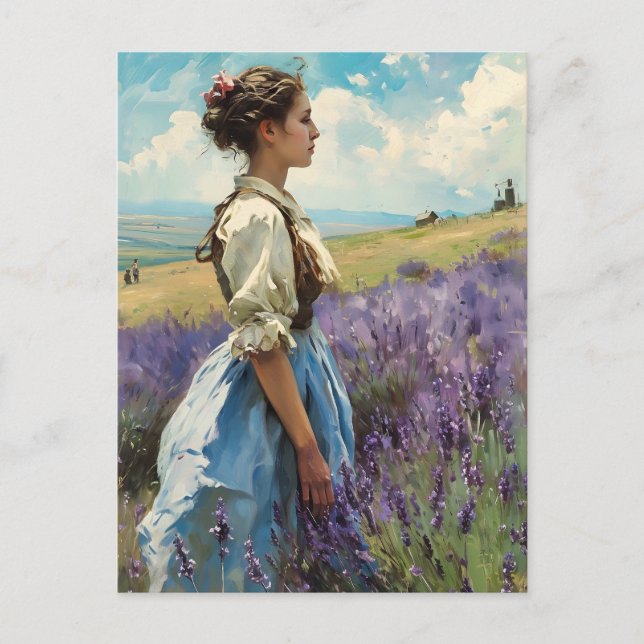 Frauen in einem Lavendelfeld Vintag Postkarte (Vorderseite)