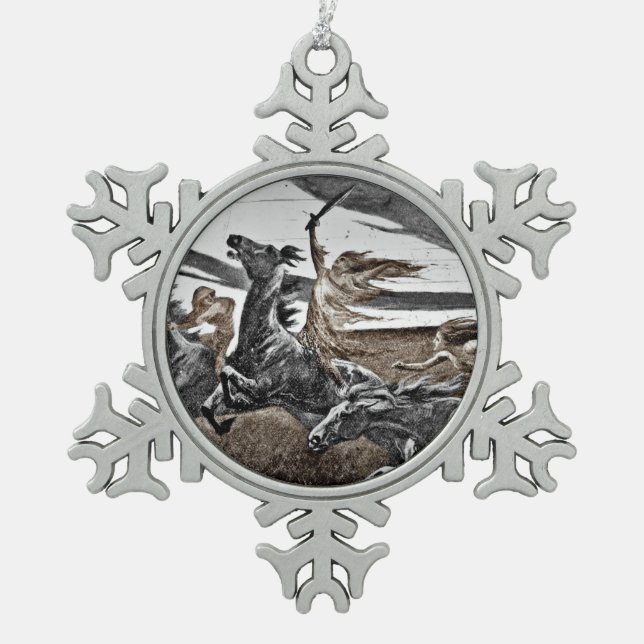 Frauen in einem Sturm Schneeflocken Zinn-Ornament (Vorderseite)