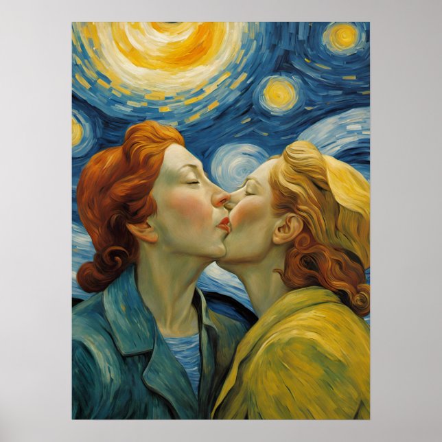 Frauen in Liebe Küssen der Sternennacht Poster (Vorne)