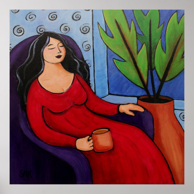 Frauen in Red Relaxing Poster (Vorne)