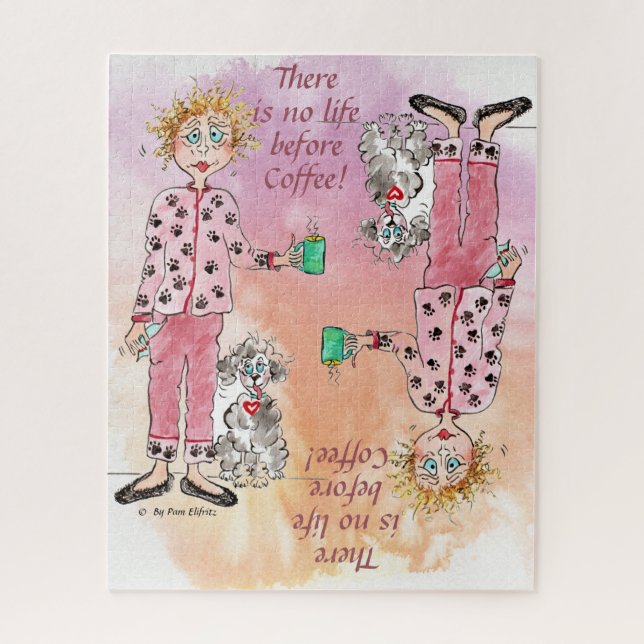 Frauen in Schlafanzug brauchen ihren zeichnend Kaf (Vertikal)