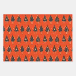 Frauen in schwarzem Weihnachtsbaum gekleidet Geschenkpapier Set