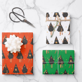 Frauen in schwarzem Weihnachtsbaum gekleidet Geschenkpapier Set