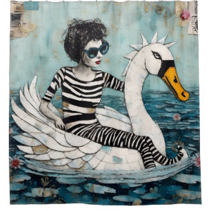 Frauen in Zebra gestreift Outfit auf einem Schwan Duschvorhang