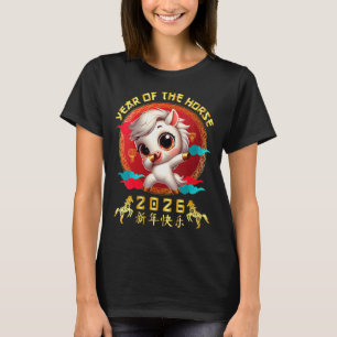 Frauen Jahr des Pferdes 2026 Niedlich Chinesisches T-Shirt