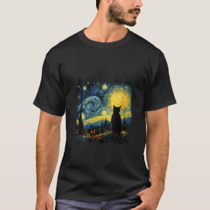 Frauen Katze Starry Night Van Gogh Cat für Katze L T-Shirt