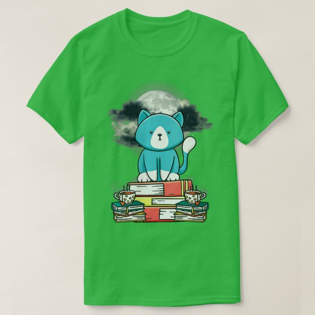 Frauen Katzenkatze trinken Tee lesen Bücher Sterne (Design vorne)