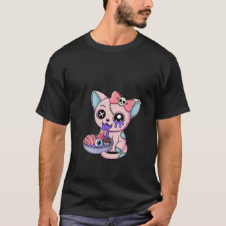Frauen Kawaii Pastell-Goth-Katze isst Ramen-Nudeln T-Shirt