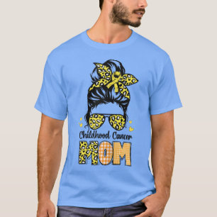 Frauen Kinderkrebs Mama Messy Bun Yellow Ribbo T-Shirt