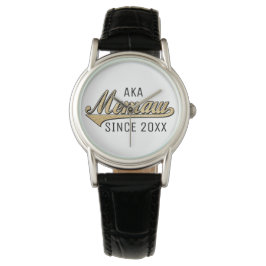 Frauen Klassische Schwarze Lederuhr Memaw/Großmutt Armbanduhr