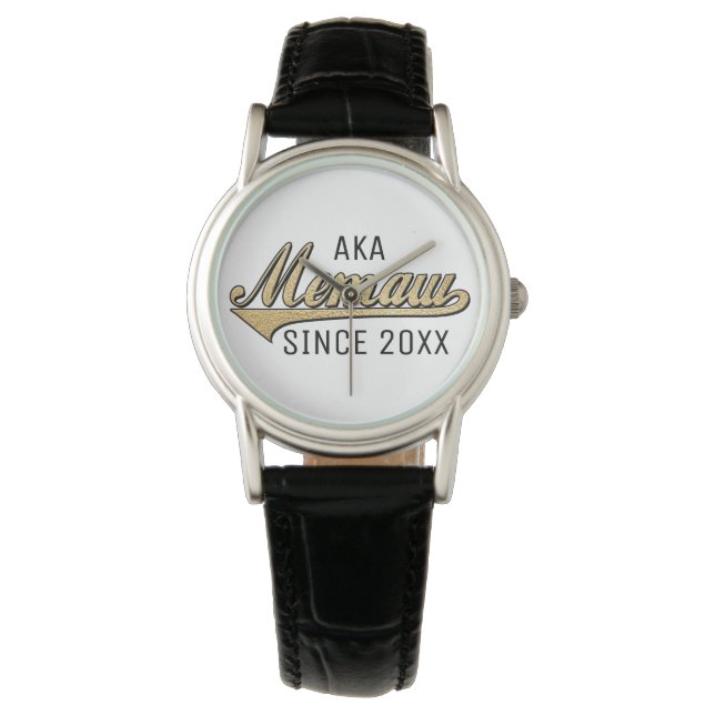 Frauen Klassische Schwarze Lederuhr Memaw/Großmutt Armbanduhr (Vorderseite)