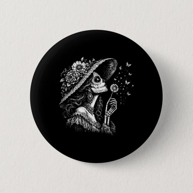 Frauen La Catrina Wünsche ausblasender Löwenzahn Button (Vorderseite)
