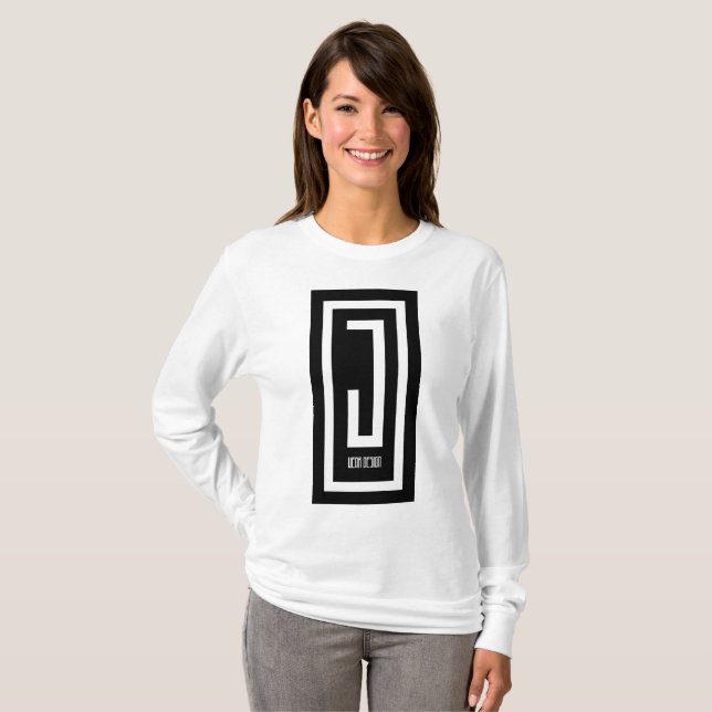 Frauen langen Ärmel mit schwarzem j Verschleißlogo T-Shirt (Vorne ganz)