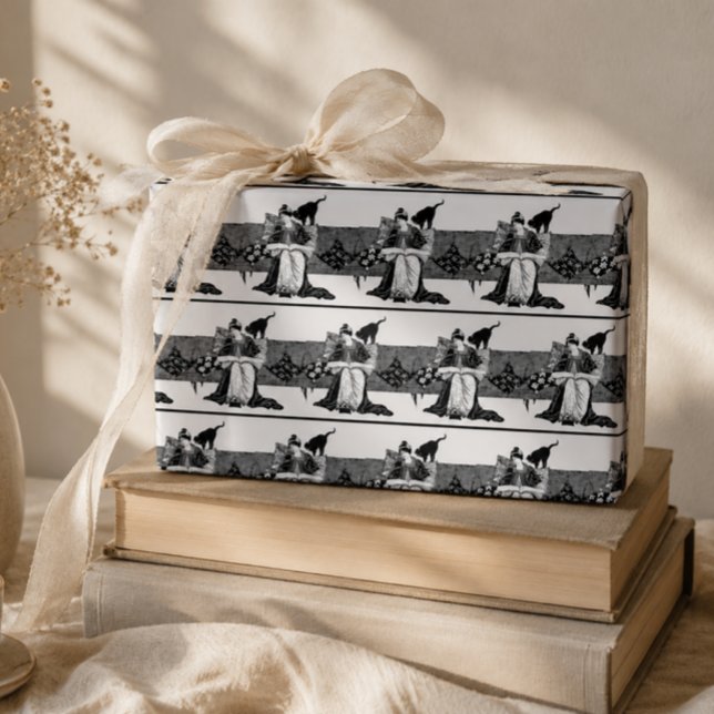 Frauen lesen mit schwarzer Katze Geschenkpapier (Von Creator hochgeladen)