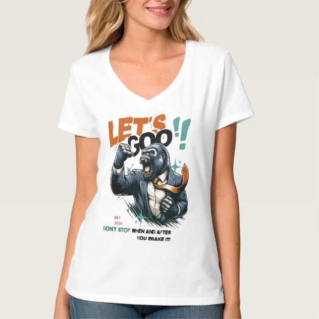 FRAUEN LET'S GOO LERNEN V-AUSSCHNITT TEE (Vorderseite)