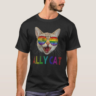 Frauen LGBTQ Verbündeter Katze Gay Pride Regenboge T-Shirt