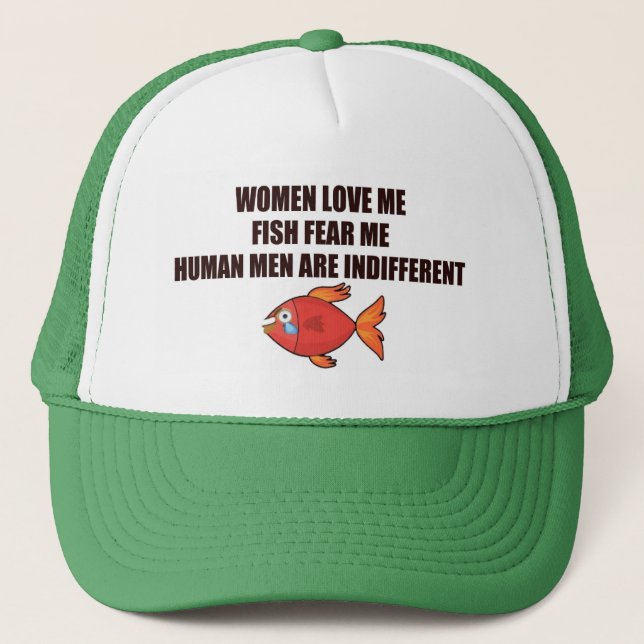 FRAUEN LIEBE MICH FISH FÜRCHTET MICH MENSCHLICHE M TRUCKERKAPPE (Vorderseite)