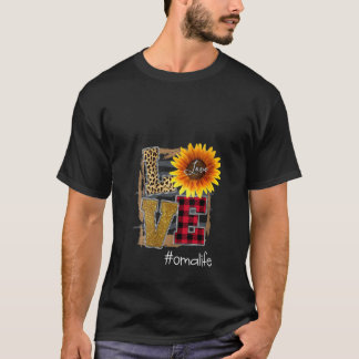 Frauen Liebe Omalife Sonnenblumen Leopard T-Shirt