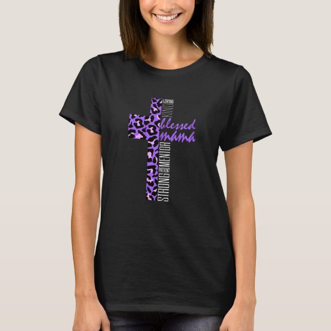 Frauen Lila Seligen Mama Cheetah Print Christlich T-Shirt (Vorderseite)