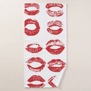 Frauen Lippen Set. Handgezogene Aquarelllips-Isola Badehandtuch