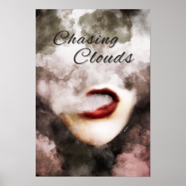 Frauen Lippen Wolken Vape Premium Poster (Vorne)