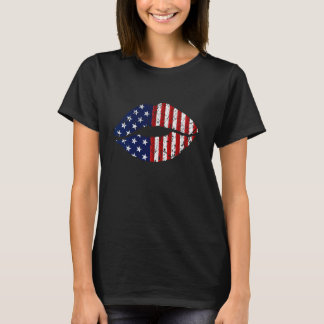 Frauen Lips amerikanische Flagge 4. Juli Proud USA T-Shirt
