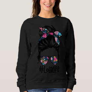 Frauen Lola Life Messy Hair Bun Floral Frauen Moth Sweatshirt